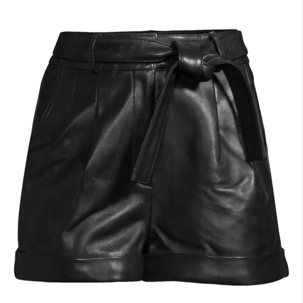 Maje Black High Waist Leather Shorts